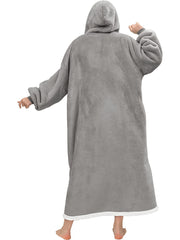 Women's Plus Size Fleece Hooded Lounge Robe with Pockets