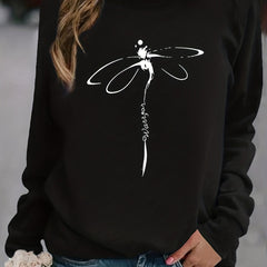 Dragonfly Print Sweatshirt Crew Neck Casual Long Sleeve Women's Clothing