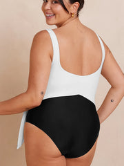 Sexy Swimsuit Colorblock V Neck Tummy Control One Piece