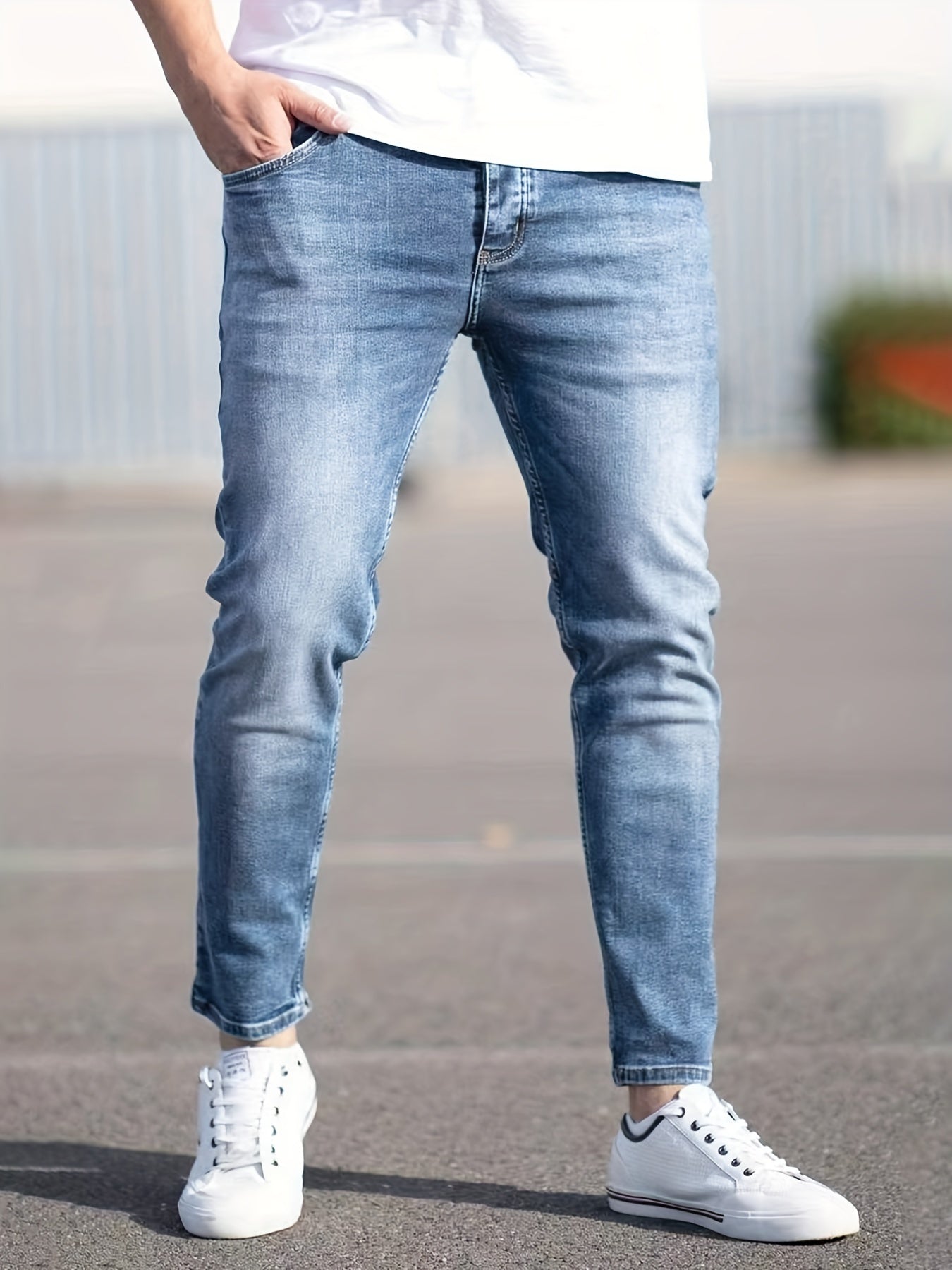 Light Wash Cotton Slim Fit Jeans Men's Casual Street Style