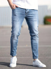 Light Wash Cotton Slim Fit Jeans Men's Casual Street Style