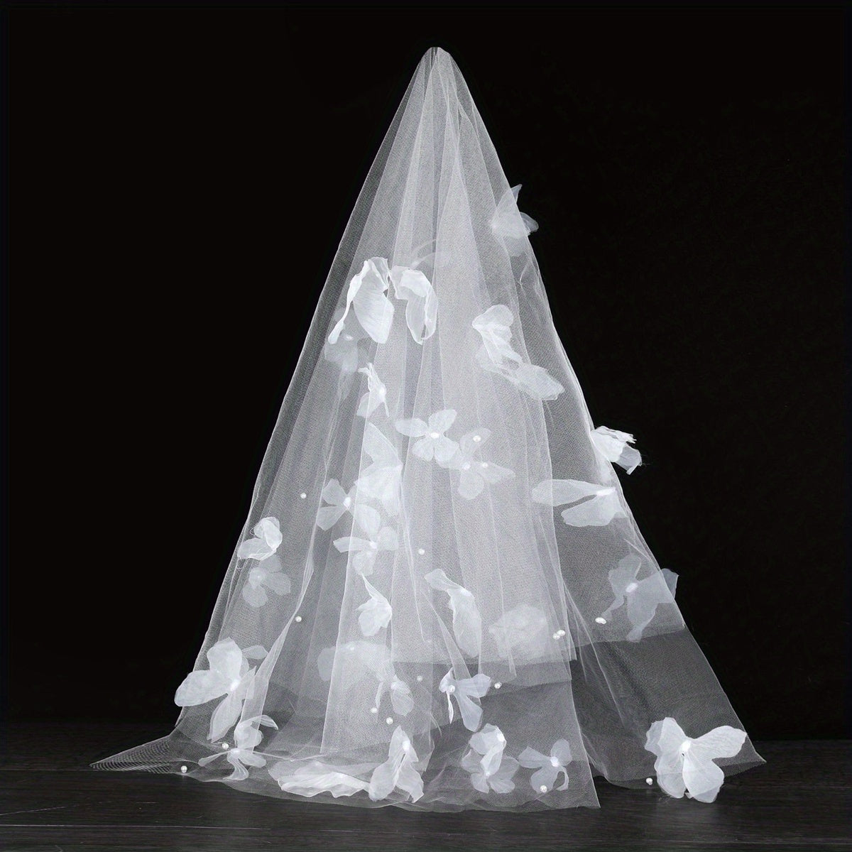 Butterfly Tulle Bridal Veil Floral Layering Wedding Headpiece