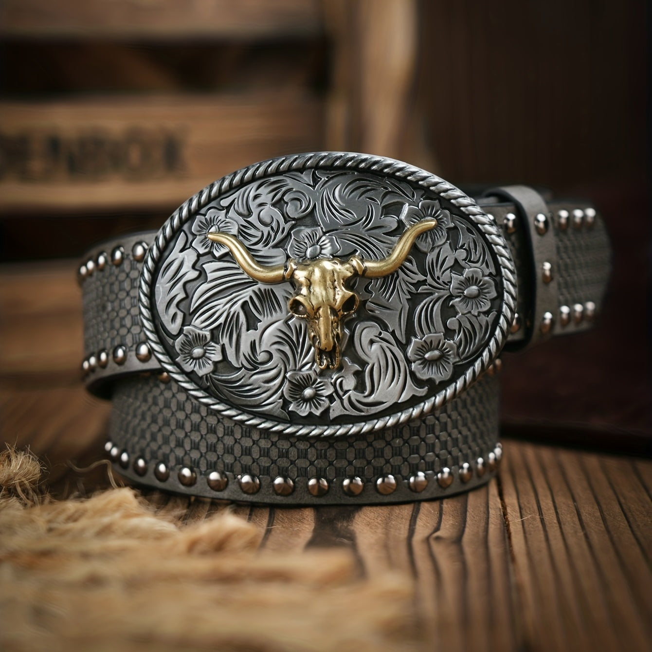 Vintage Bull Pattern Leather Belt For Men