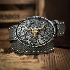 Vintage Bull Pattern Leather Belt For Men