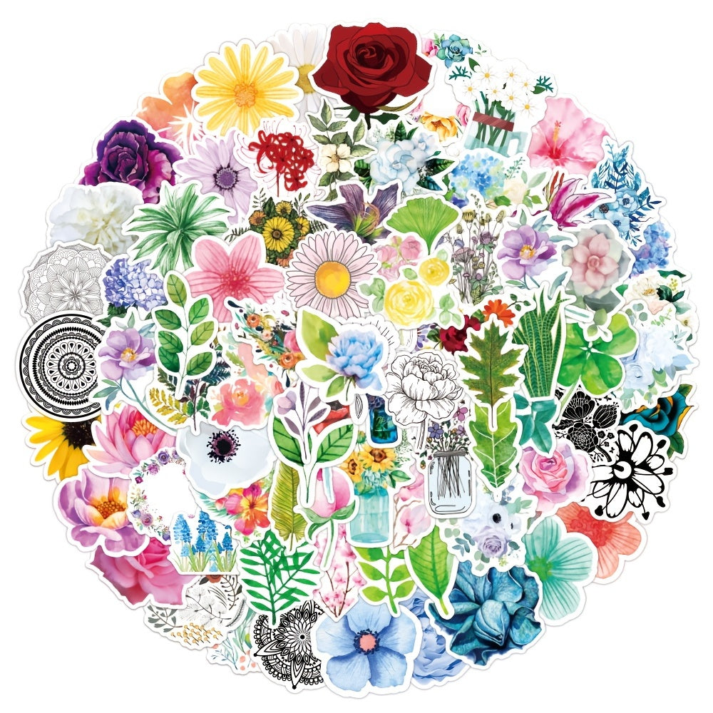 100 Flower Stickers Pack Vinyl Decals Hydroflask Laptop Scrapbooking