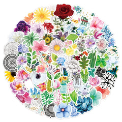 100 Flower Stickers Pack Vinyl Decals Hydroflask Laptop Scrapbooking