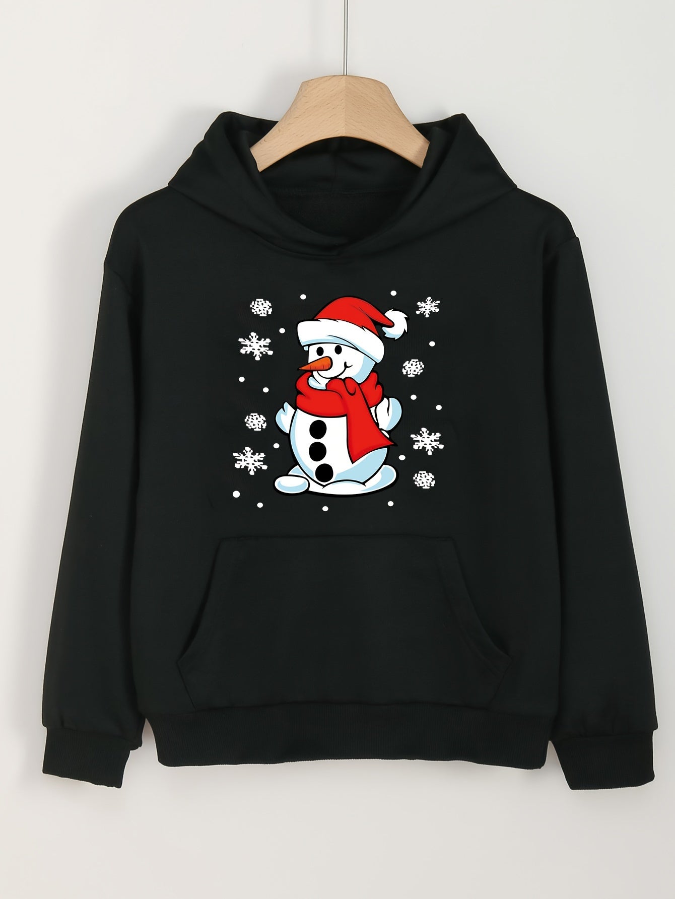 Girl's Christmas Snowman Print Hoodie Top