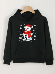 Girl's Christmas Snowman Print Hoodie Top
