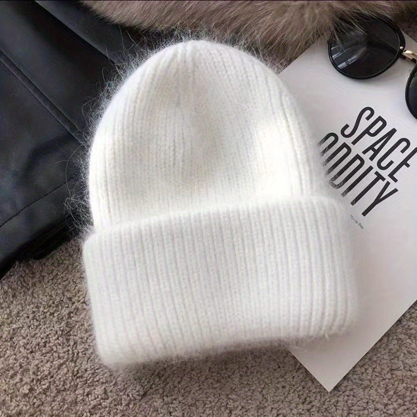 Solid Plush Beanie Warm Knitted Skull Cap Ear Protection Knit Hat