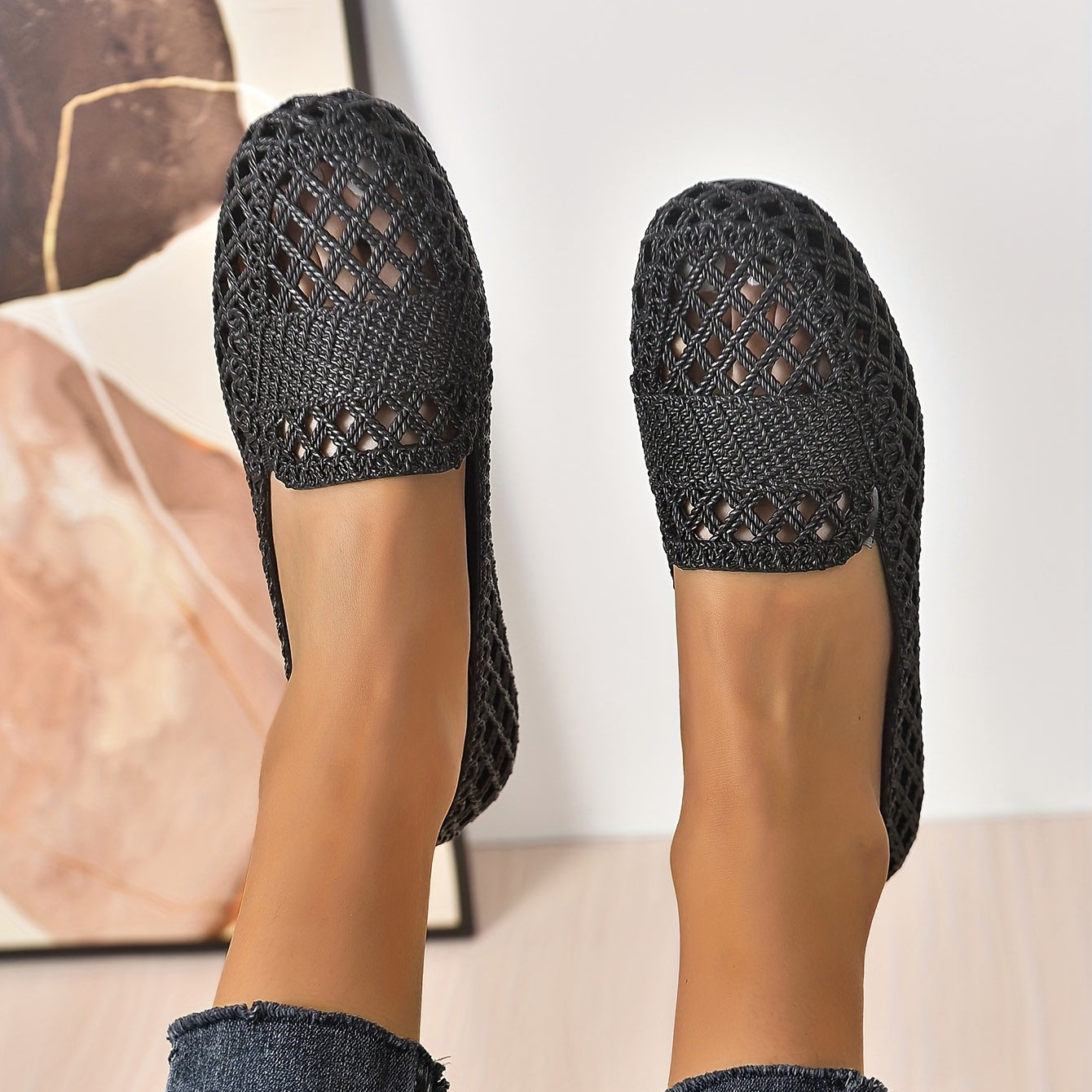Women's Hollow Out Flat Sandals Close Toe Slip On Shoes Casual Flats
