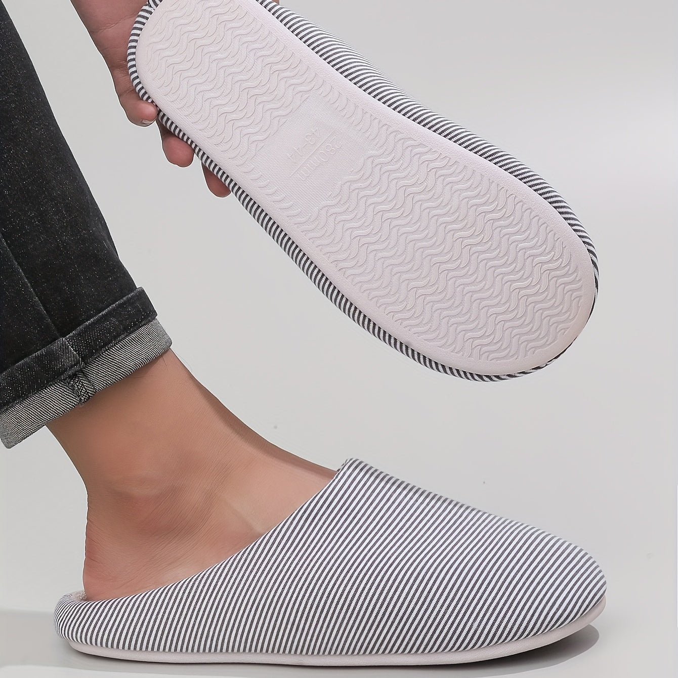 Cozy Striped House Slippers for Men Winter Shoes