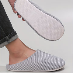 Cozy Striped House Slippers for Men Winter Shoes