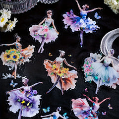 10pcs Ballet Theme PET Stickers 9.3x9In Dance Decoration Glossy Diary Material