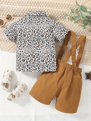 Baby Boy Casual Set Leopard Printed Lapel Shirt With Pants