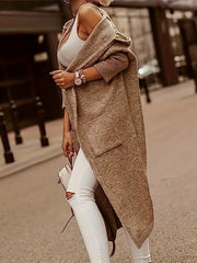 Open Front Hooded Cardigan Long Sleeve Casual Cardigan