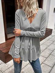Solid Long Sleeve V Neck Knit Top