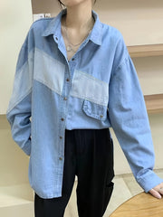 Colorblock Stripe Print Denim Top