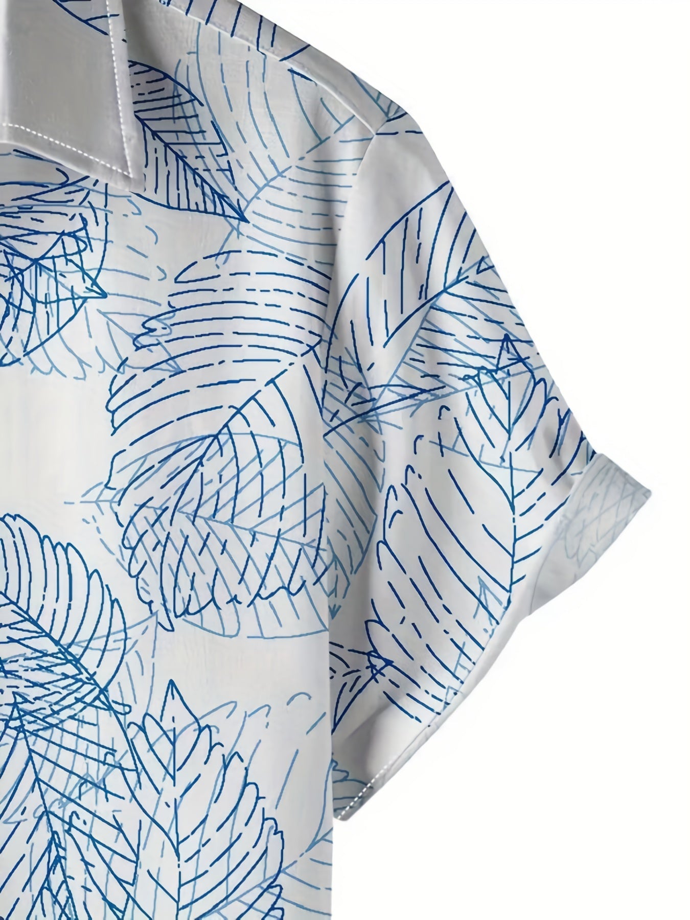 Men's Leaf Print Short Sleeve Button-Up Casual Shirt