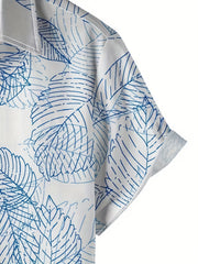 Men's Leaf Print Short Sleeve Button-Up Casual Shirt