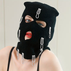 Rhinestone Tassel Balaclava Hip Hop Ski Mask Y2K Knit Hat Neck Gaiter