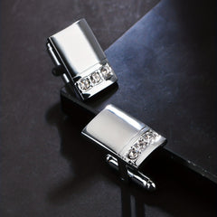 Men's Steel Curved Surface Three Diamond Cufflinks