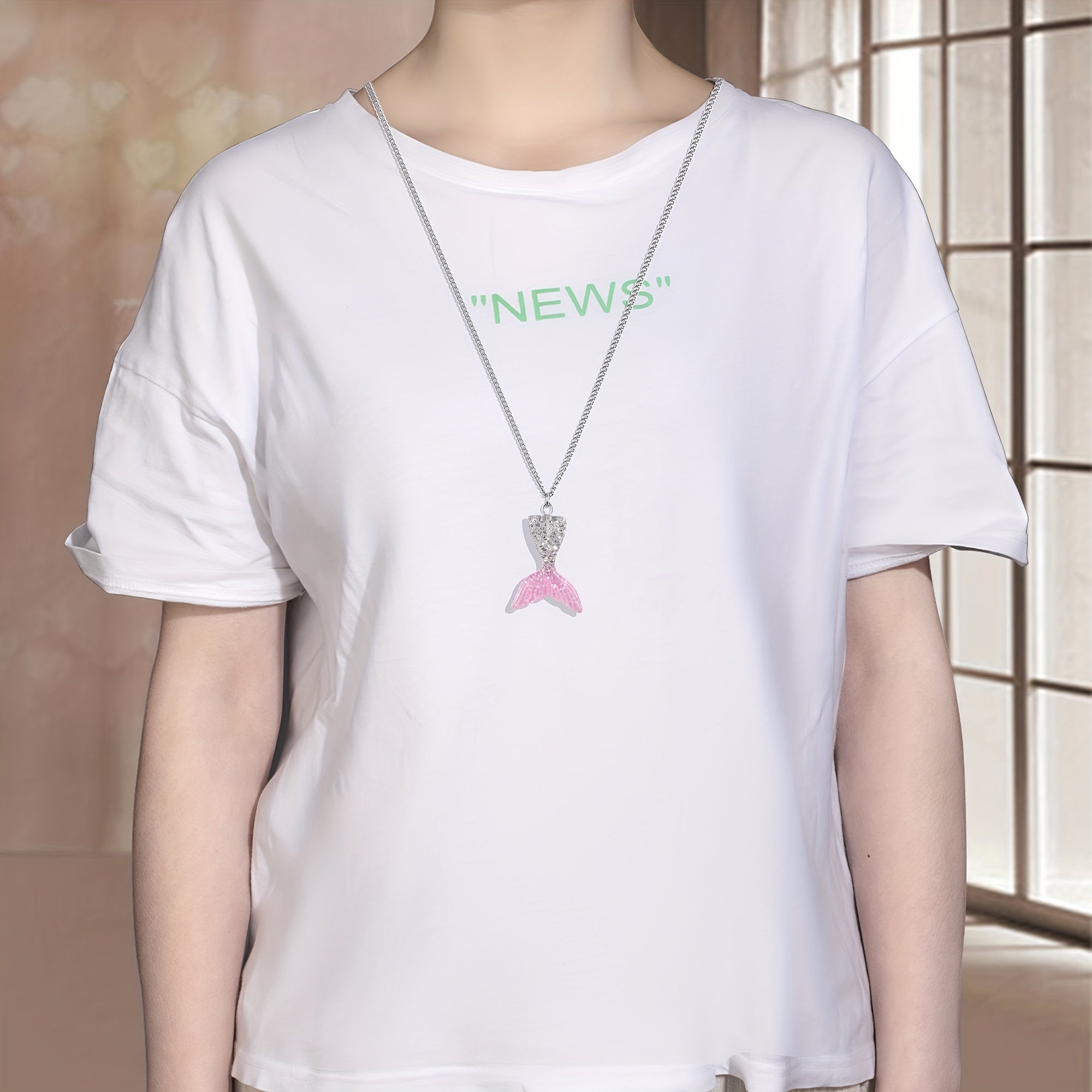 Resin Mermaid Tail Pendant Necklace Stainless Steel Chain Set
