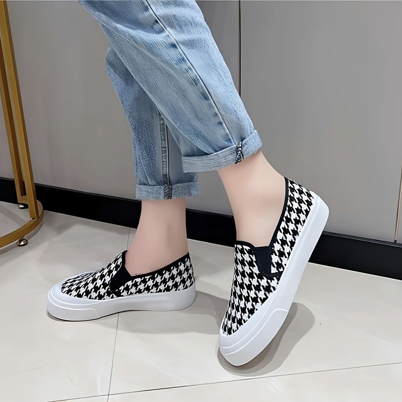 Women's Houndstooth Canvas Slip On Outdoor Shoes