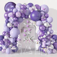145pcs Purple Balloons Garland Arch Kit Baby Shower Butterfly Decorations