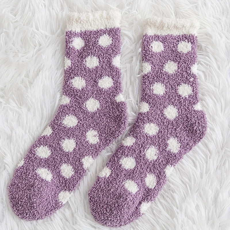 Polka Dot Fuzzy Socks Warm Mid Tube Women's Stockings