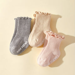 3 Pairs Ruffled Knit Floor Socks for Baby Boys & Girls