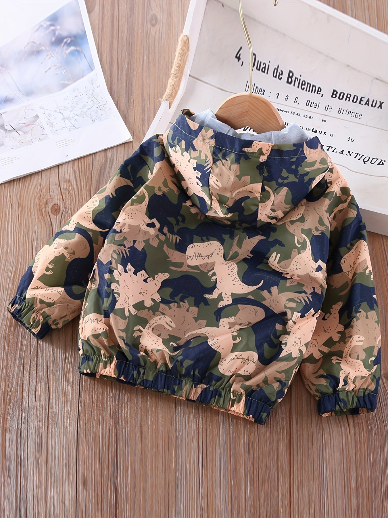Boys Dinosaur Camo Hooded Jacket Windbreaker Outerwear