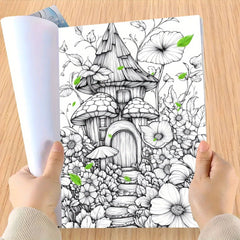 Flower and Mushroom House Coloring Book for Teens and Adults