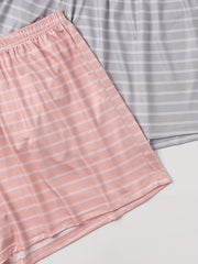 3 Pack Plus Size Striped Lounge Bottoms Set Elastic Waist Sleepwear