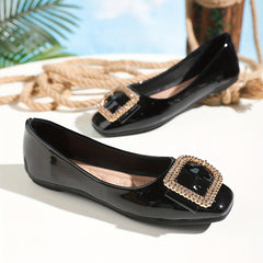 Rhinestone Square Toe Flat Shoes Lightweight Walking Shoes