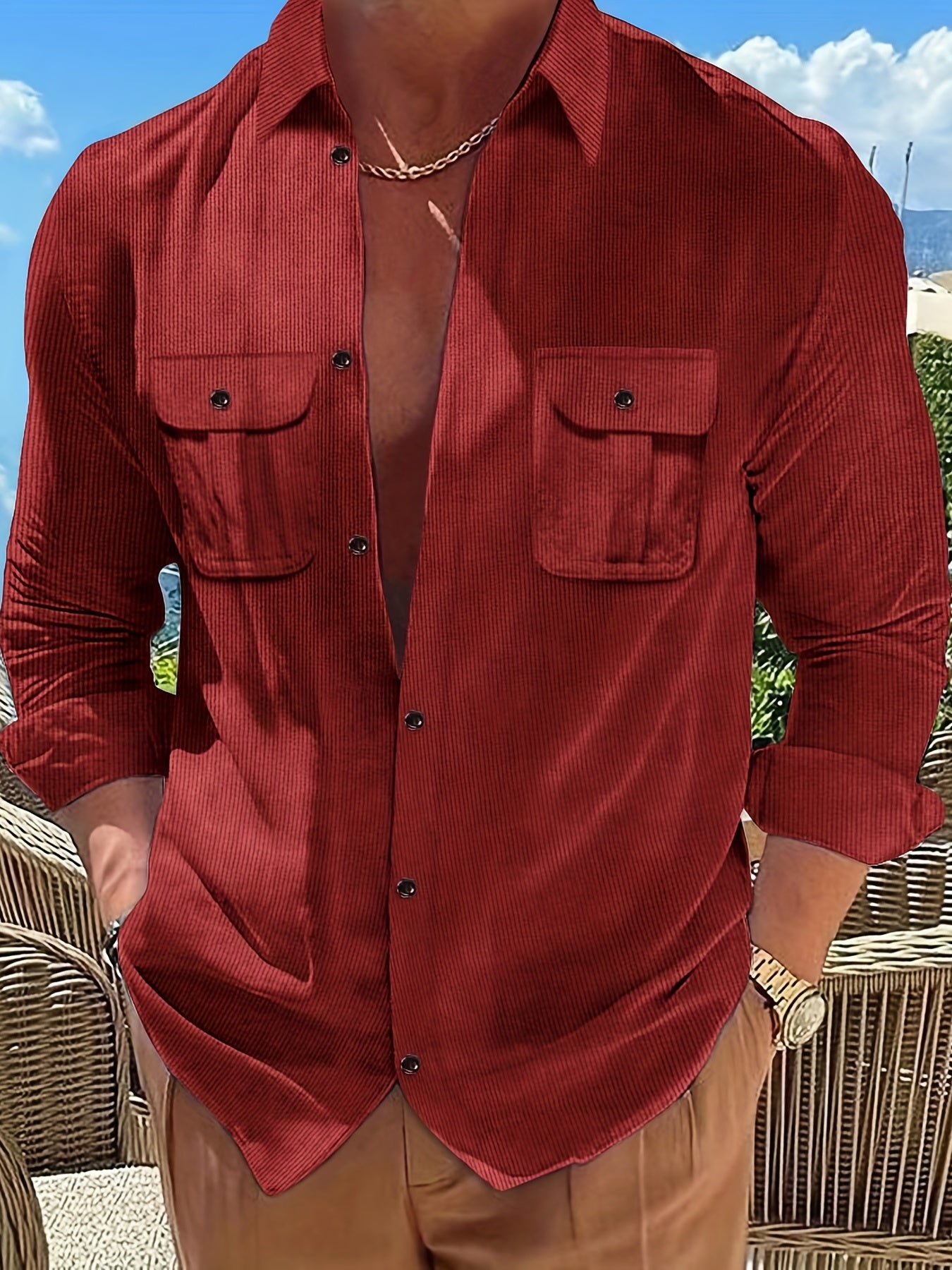 Men's Casual Long Sleeve Shirt With Chest Pocket