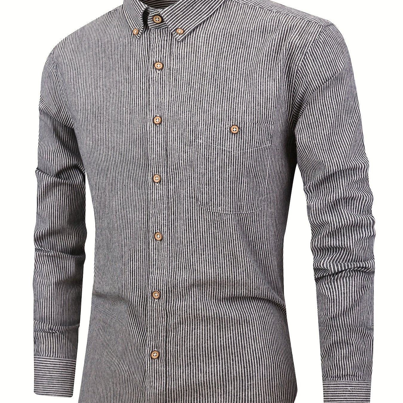 Stripe Print Men s Casual Long Sleeve Shirt With Pocket