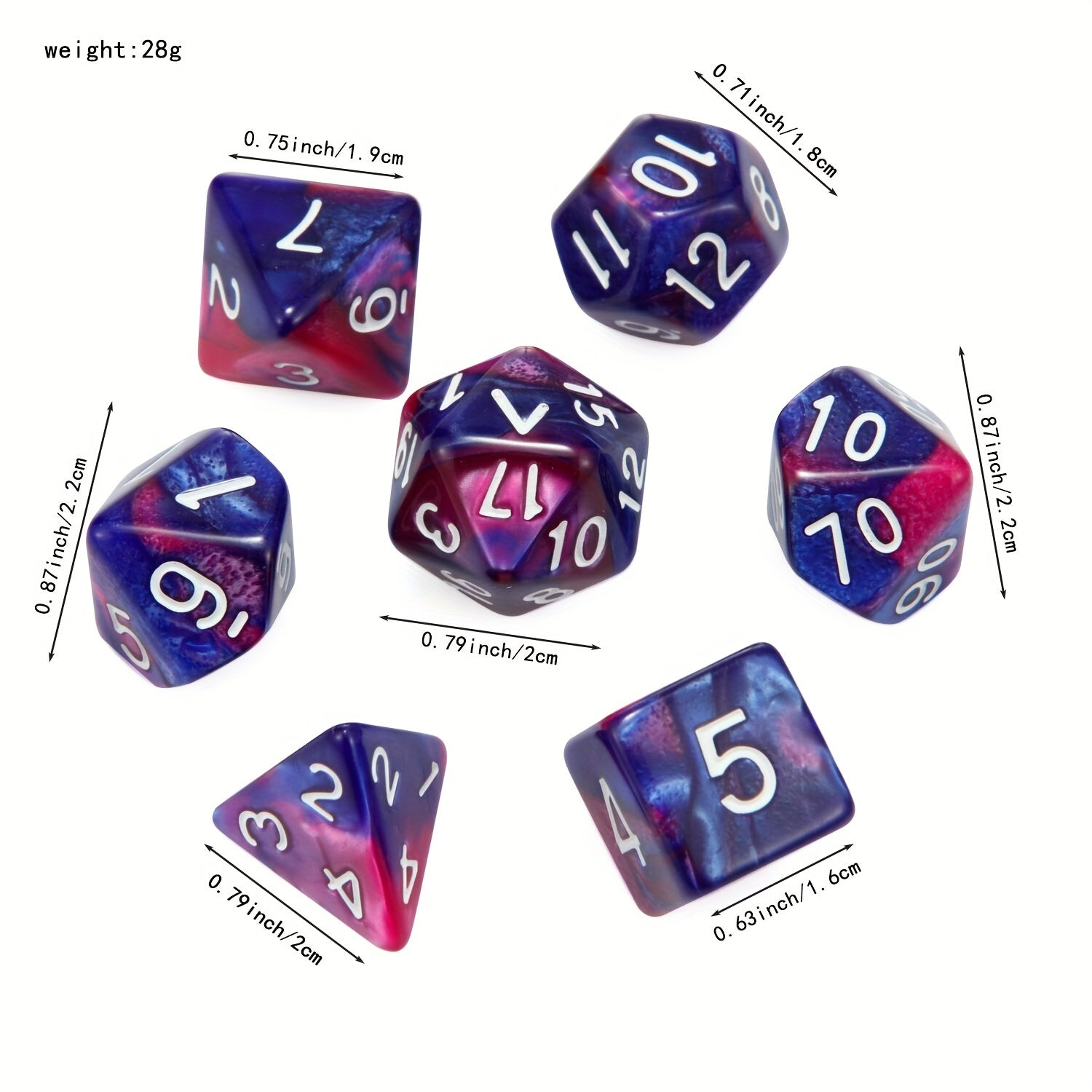 7pcs Multicolor Acrylic Polyhedral Dice Set for RPG & COC Games