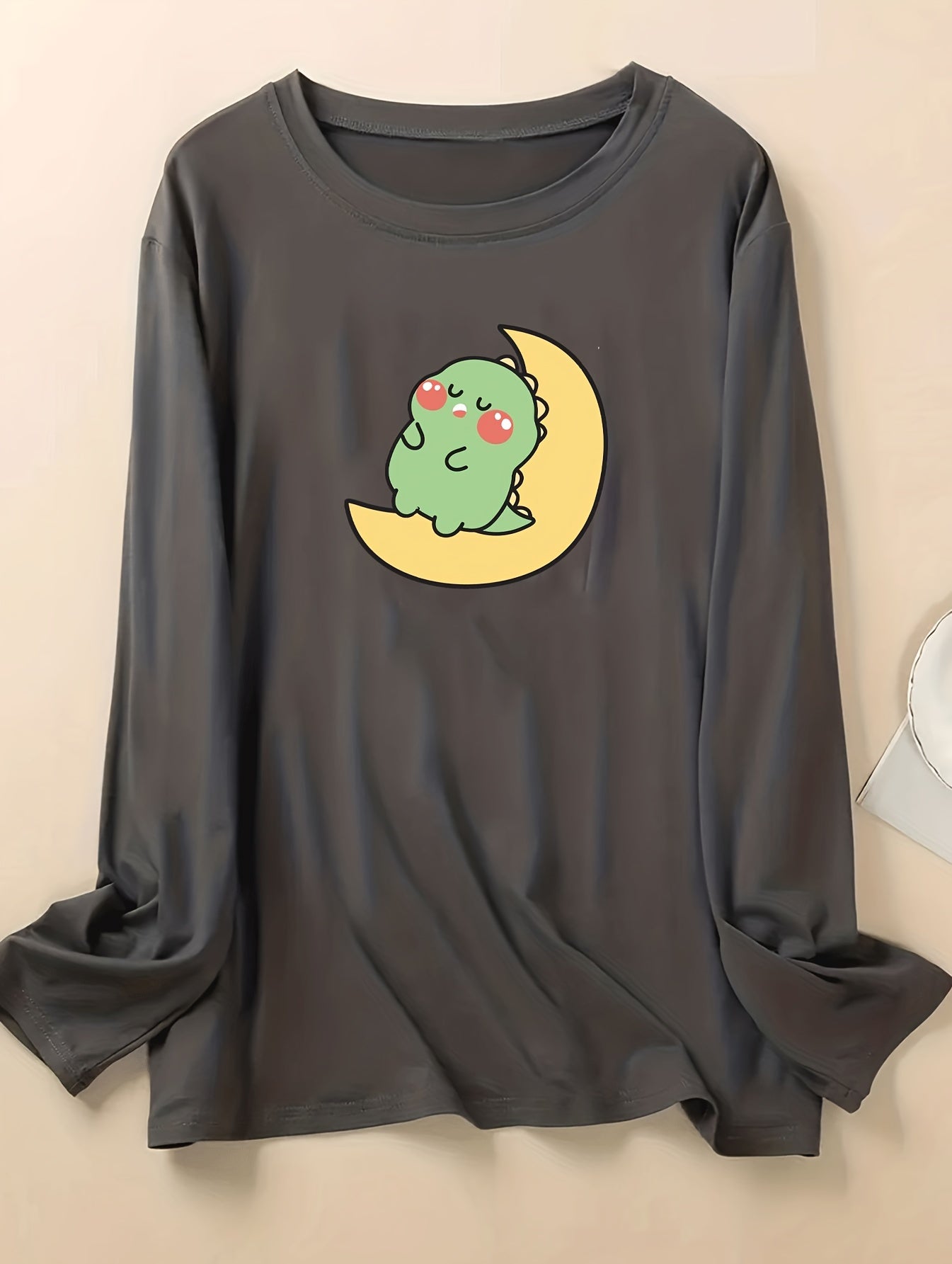 Moon & Dinosaur Print Long Sleeve Lounge Top