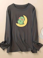 Moon & Dinosaur Print Long Sleeve Lounge Top