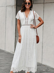 Lace Solid Short Sleeve Ankle Dress for Party Women's Clothing