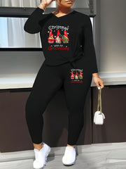 Women's Plus Gnomes & Slogan Print Tee & Pants Set