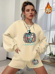 Women's Plus Pumpkin Sweatshirt & Shorts Halloween Set