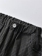 Boys Gentleman Outfit Short Sleeve Bowtie Shirt & Suspender Plaid Shorts Set