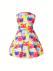 Toddler Girls Cat Graphic Princess Dress For Party Summer Clothes