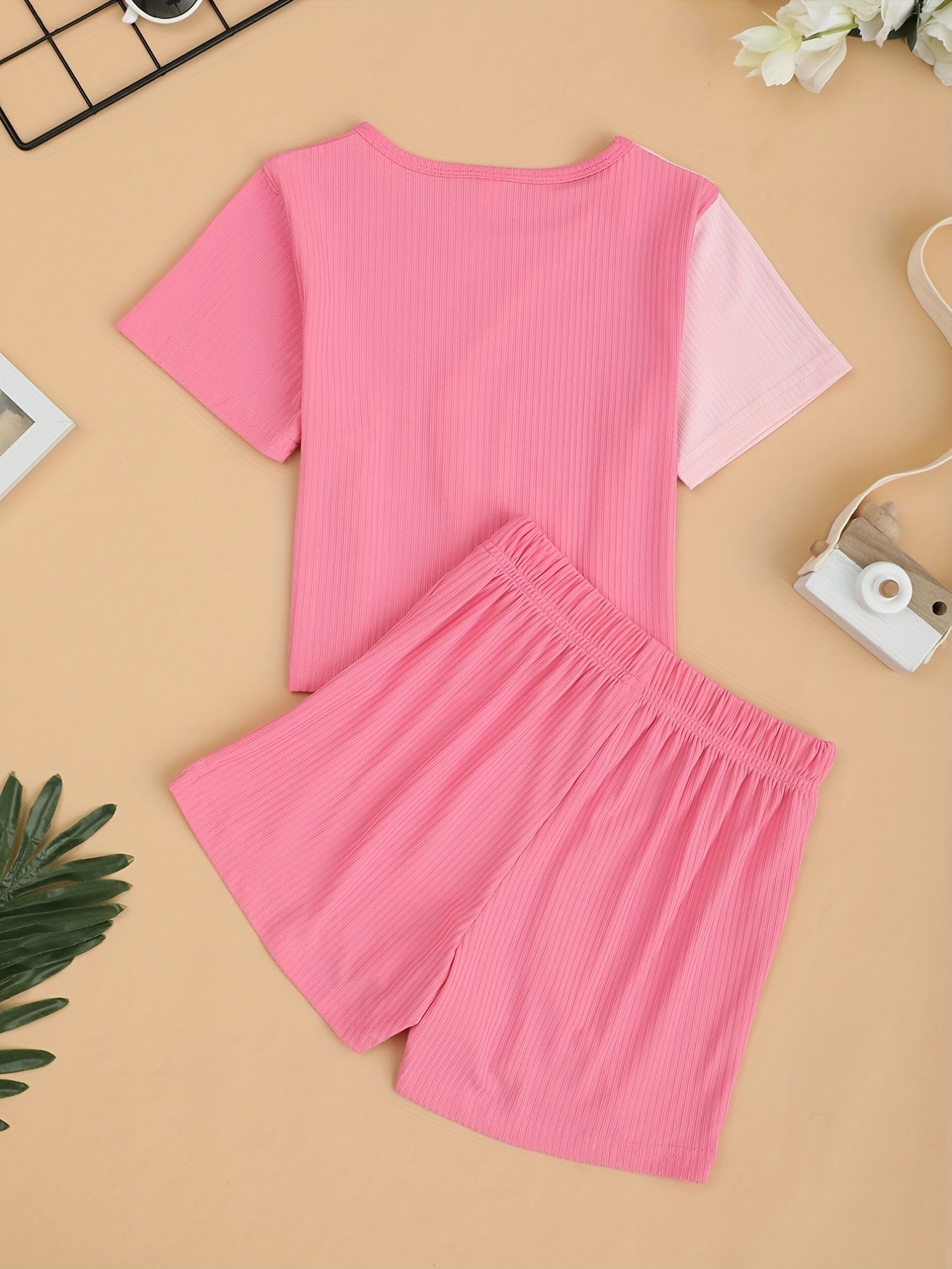 Girl's Ribbed T-shirt & Shorts Set for Summer