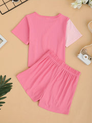 Girl's Ribbed T-shirt & Shorts Set for Summer