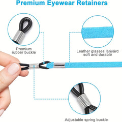 5 Pairs Adjustable Leather Eyeglass Straps Anti-Slip Chains with Ear Hooks