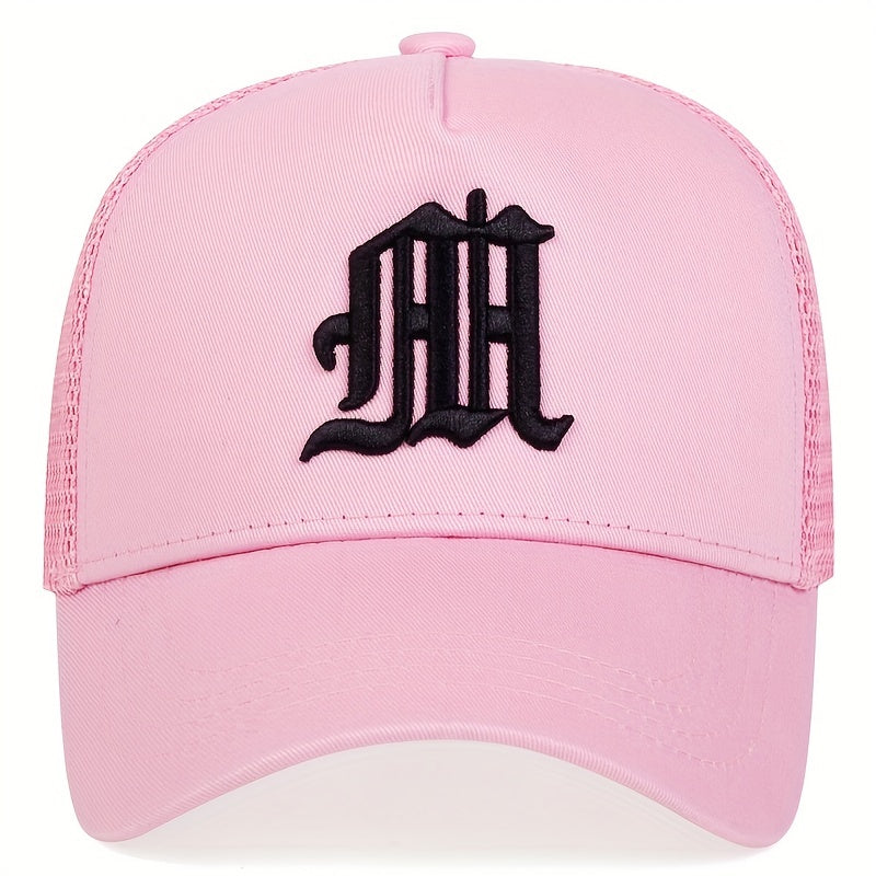 Gothic M Embroidery Baseball Cap Solid Mesh Trucker Hats