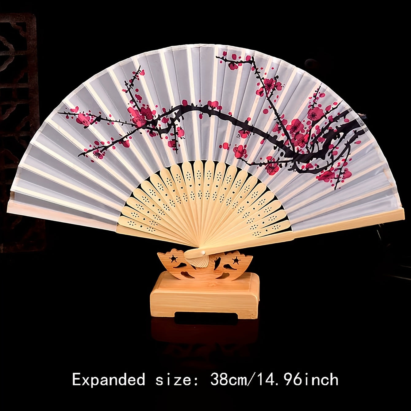 Chinese Style Fiber Decorative Fan Floral Pattern Folding Fan