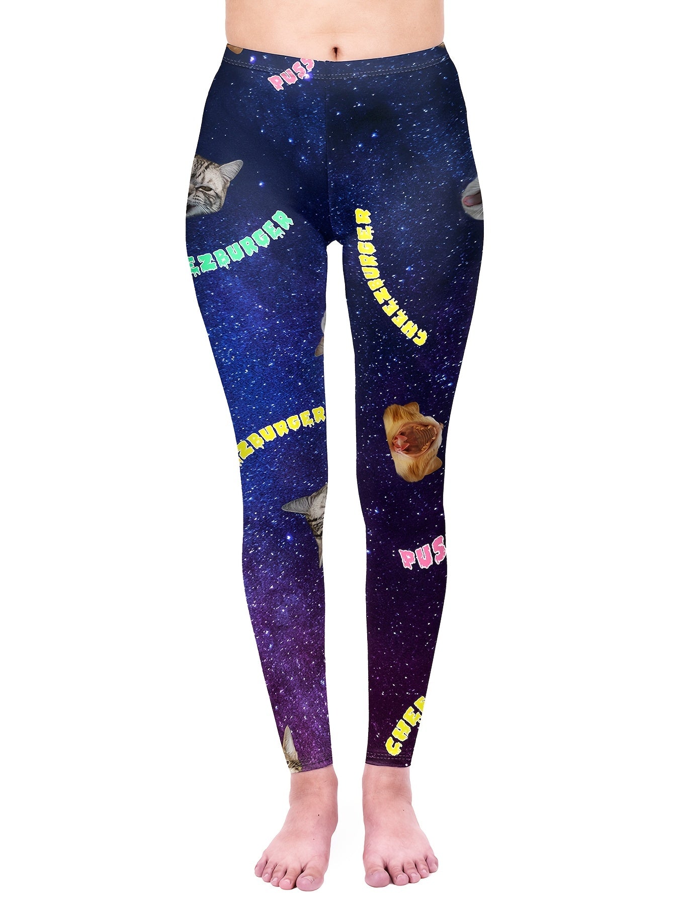 Cat Print Skinny Leggings High Waist Yoga Leggings